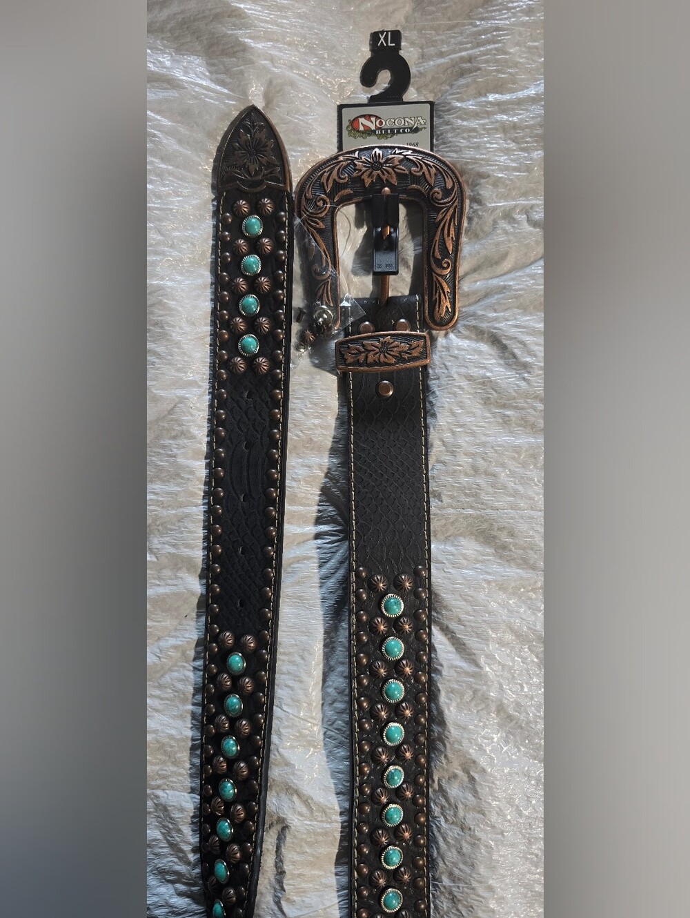 Nocona Western Turquoise Studded Black Leather Belt